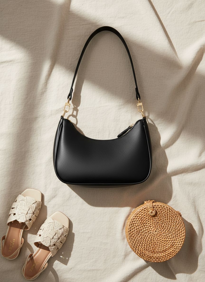 Black leather hobo shoulder bag with vintage styling — view 7b