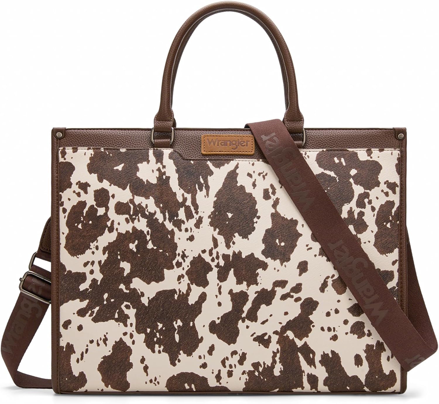 Canvas laptop shoulder bag in neutral tone, front view with organized compartments — view 2