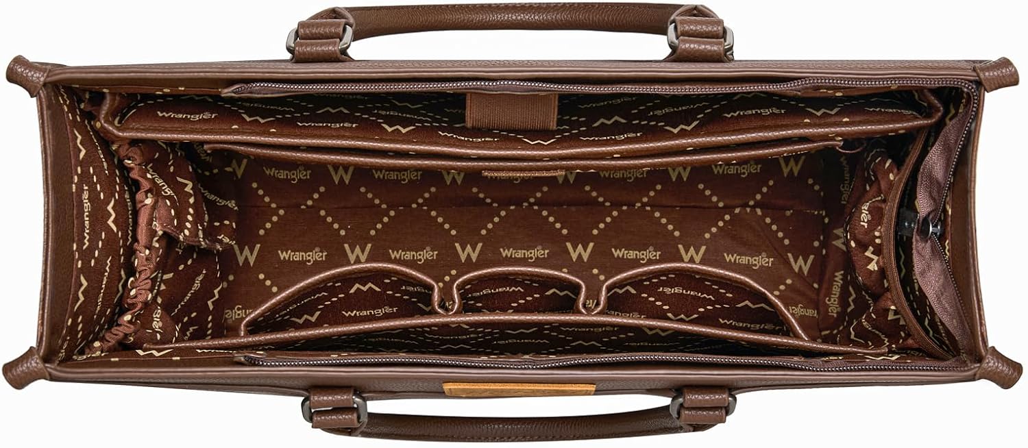 Canvas laptop shoulder bag in neutral tone, front view with organized compartments — back