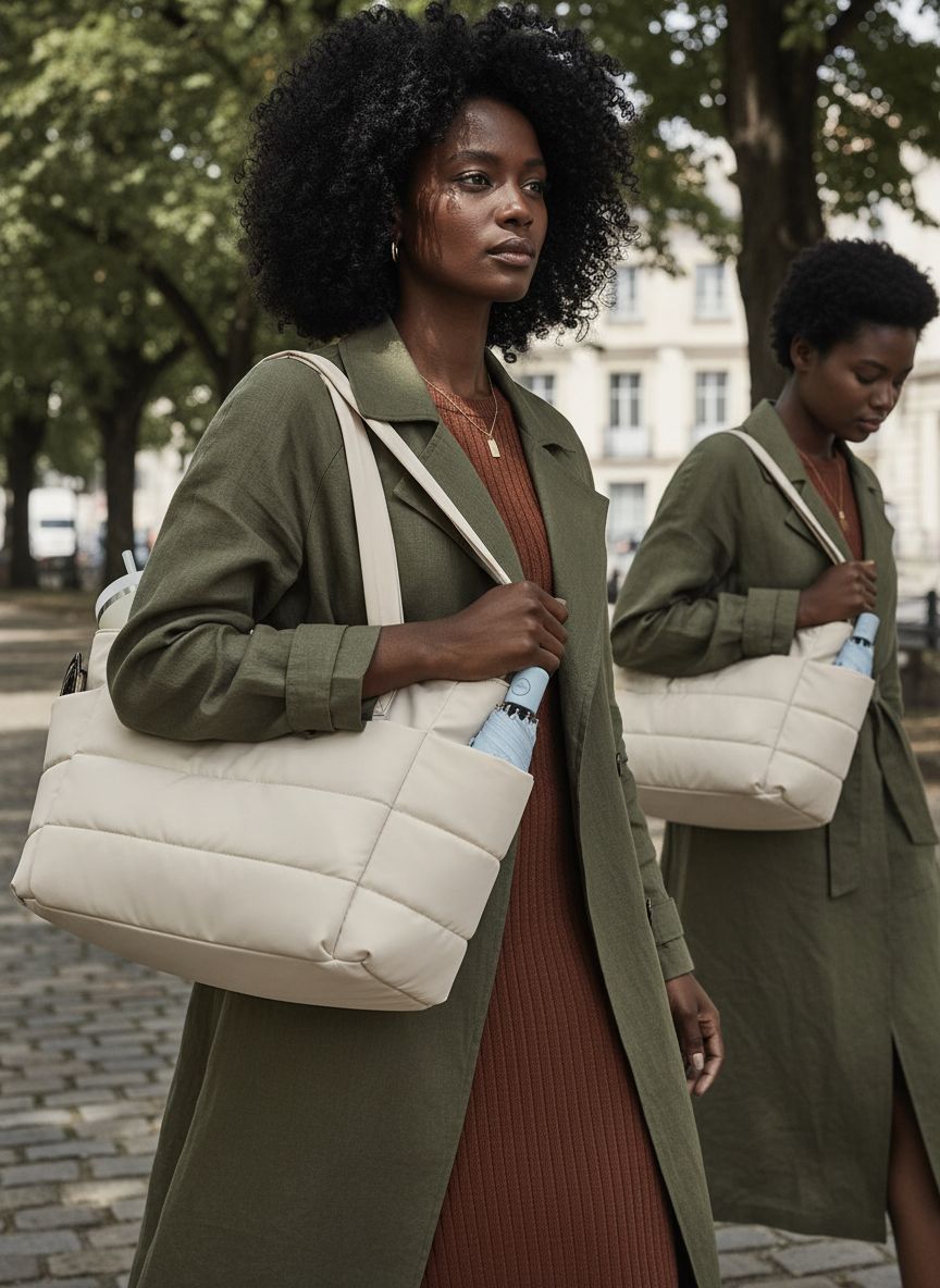Neutral canvas tote bag with laptop compartment and organized pockets — view 7a