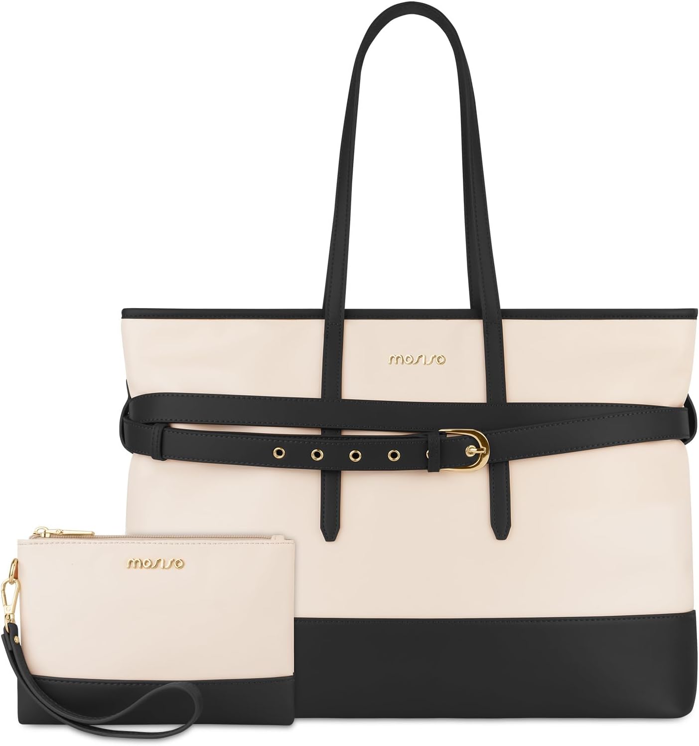 Neutral canvas laptop tote bag with cup holder, 15.6 inch capacity — view 1
