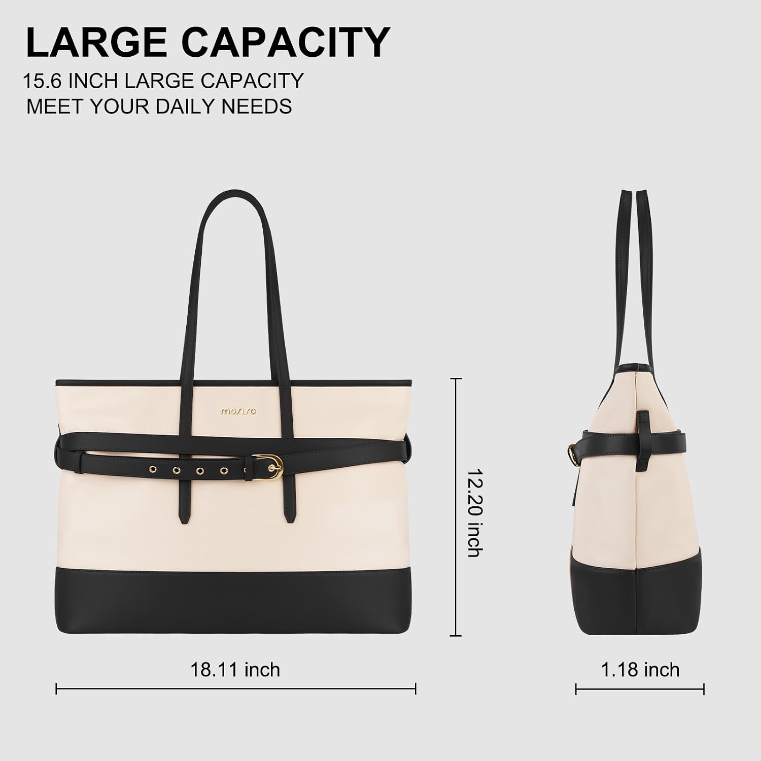 Neutral canvas laptop tote bag with cup holder, 15.6 inch capacity — view 5